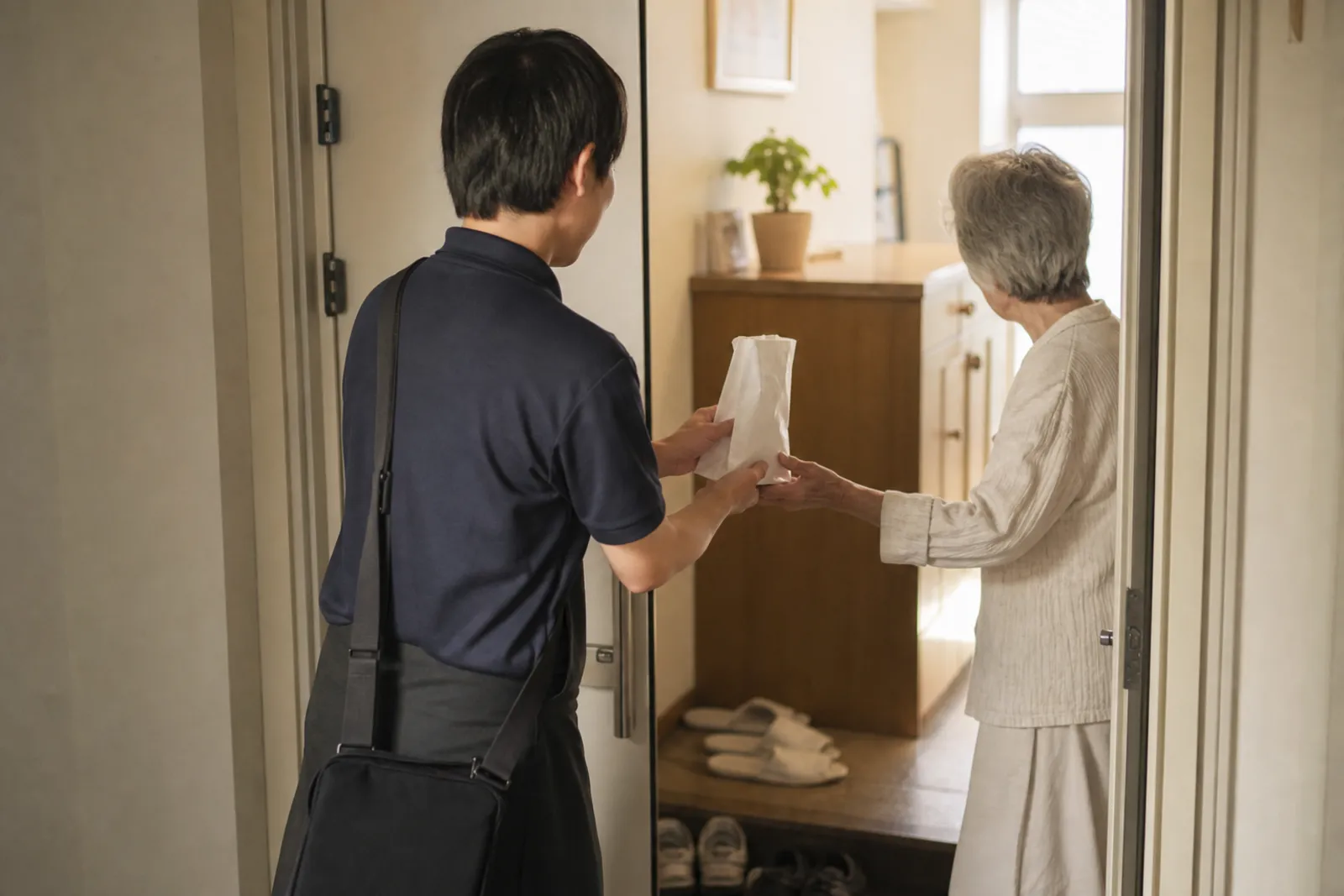 ご自宅で薬剤師がお薬の説明をしている様子